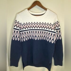 Fair Isle Knit Sweater Wool Blend – Navy/White/Pink – Size M